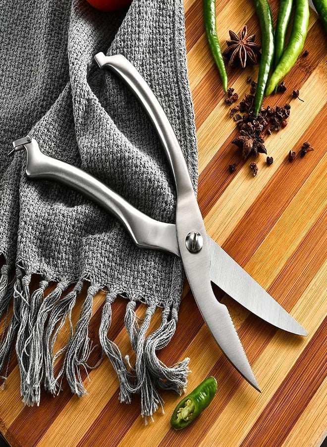 Trifecta Poultry Shears - Spring Loaded Chicken Bone Scissors with Safety Lock Utility German HC Stainless Steel Kitchen Shears for Chicken, Bone, Fish, Meat Cutter Cook Tool Shear (silver) - Image 2